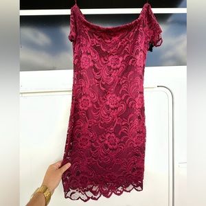 NWT Burgundy Lace Dress Size Medium
Off the Shoulder lace dress